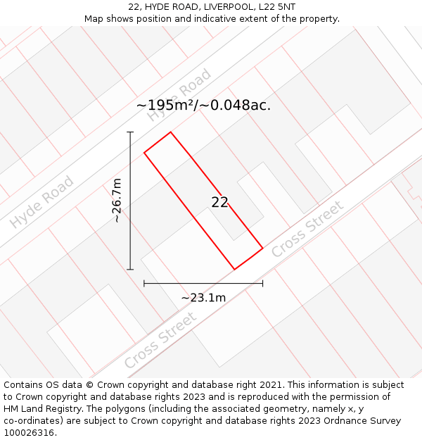 22, HYDE ROAD, LIVERPOOL, L22 5NT: Plot and title map