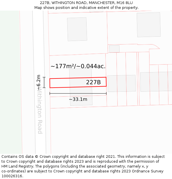 227B, WITHINGTON ROAD, MANCHESTER, M16 8LU: Plot and title map