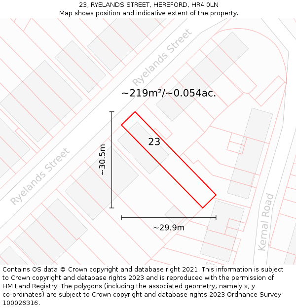 23, RYELANDS STREET, HEREFORD, HR4 0LN: Plot and title map