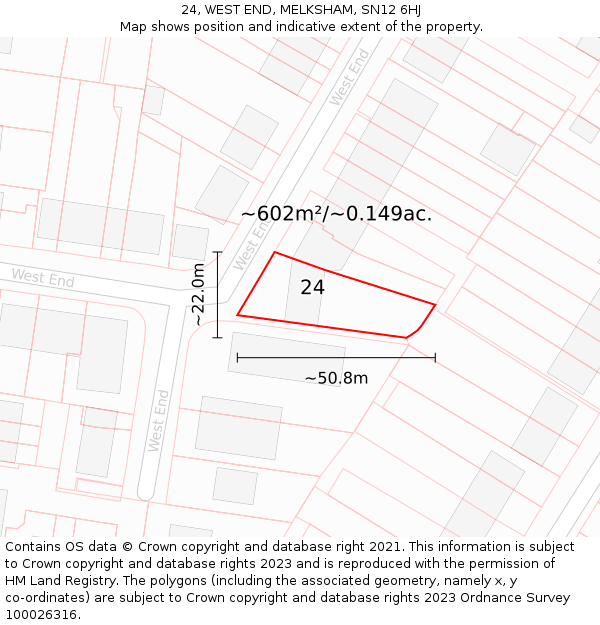 24, WEST END, MELKSHAM, SN12 6HJ: Plot and title map
