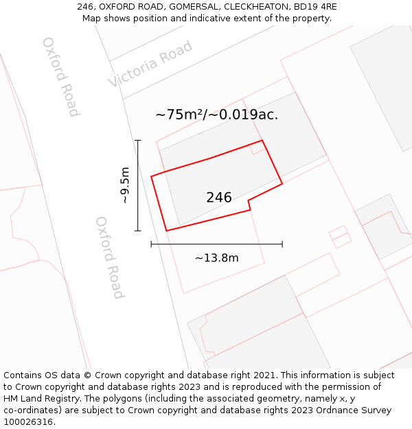 246, OXFORD ROAD, GOMERSAL, CLECKHEATON, BD19 4RE: Plot and title map