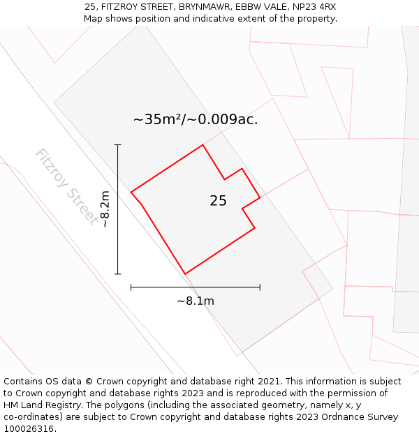 25, FITZROY STREET, BRYNMAWR, EBBW VALE, NP23 4RX: Plot and title map