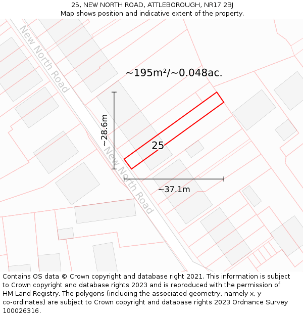 25, NEW NORTH ROAD, ATTLEBOROUGH, NR17 2BJ: Plot and title map