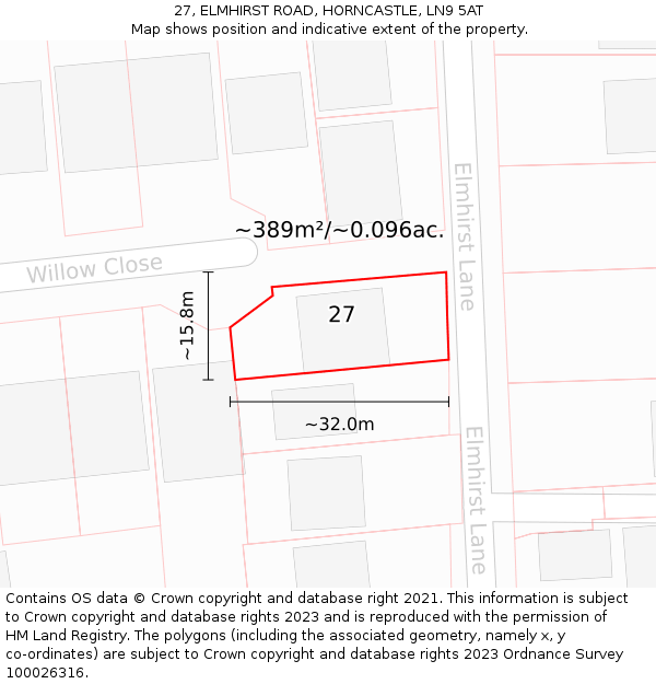 27, ELMHIRST ROAD, HORNCASTLE, LN9 5AT: Plot and title map