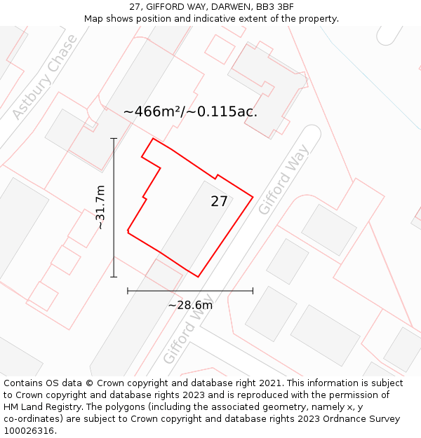 27, GIFFORD WAY, DARWEN, BB3 3BF: Plot and title map