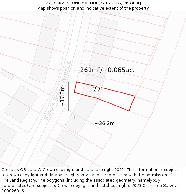 27, KINGS STONE AVENUE, STEYNING, BN44 3FJ: Plot and title map