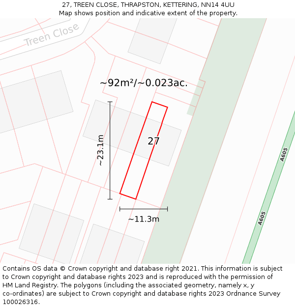 27, TREEN CLOSE, THRAPSTON, KETTERING, NN14 4UU: Plot and title map