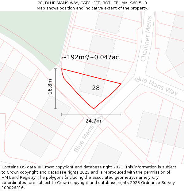 28, BLUE MANS WAY, CATCLIFFE, ROTHERHAM, S60 5UR: Plot and title map