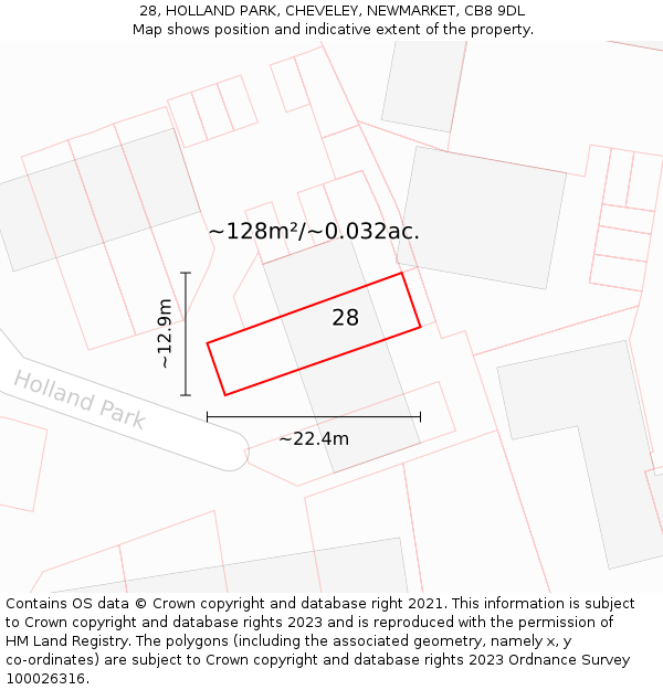 28, HOLLAND PARK, CHEVELEY, NEWMARKET, CB8 9DL: Plot and title map