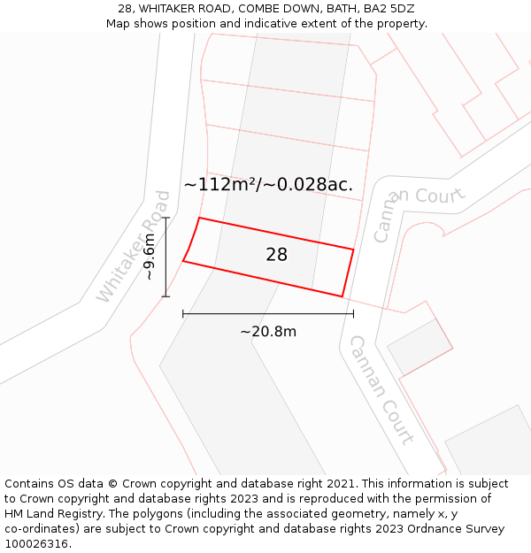 28, WHITAKER ROAD, COMBE DOWN, BATH, BA2 5DZ: Plot and title map
