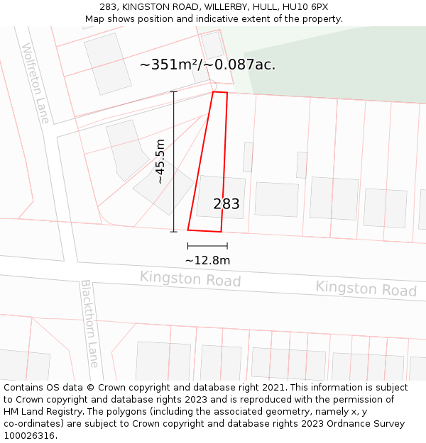 283, KINGSTON ROAD, WILLERBY, HULL, HU10 6PX: Plot and title map