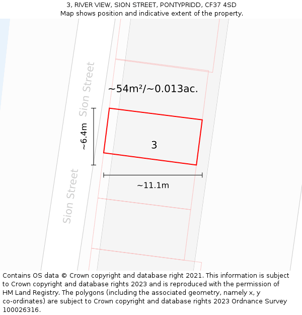 3, RIVER VIEW, SION STREET, PONTYPRIDD, CF37 4SD: Plot and title map
