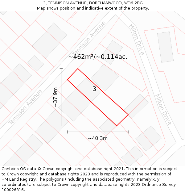 3, TENNISON AVENUE, BOREHAMWOOD, WD6 2BG: Plot and title map
