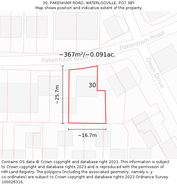 30, PAKENHAM ROAD, WATERLOOVILLE, PO7 3BY: Plot and title map