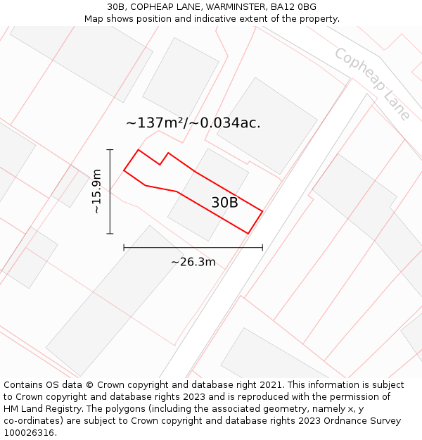 30B, COPHEAP LANE, WARMINSTER, BA12 0BG: Plot and title map