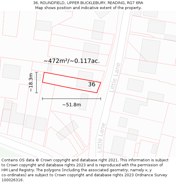 36, ROUNDFIELD, UPPER BUCKLEBURY, READING, RG7 6RA: Plot and title map