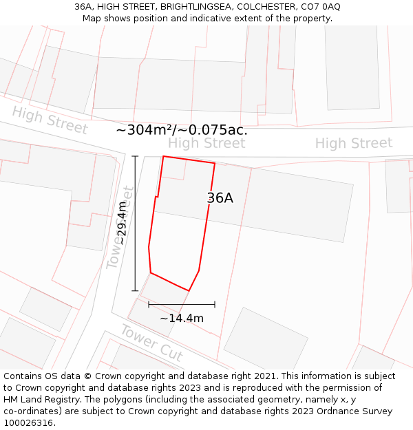 36A, HIGH STREET, BRIGHTLINGSEA, COLCHESTER, CO7 0AQ: Plot and title map