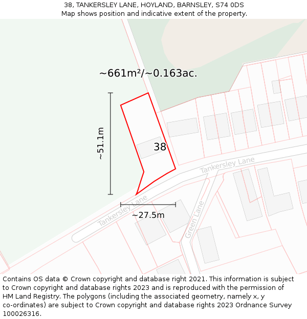 38, TANKERSLEY LANE, HOYLAND, BARNSLEY, S74 0DS: Plot and title map