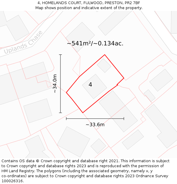 4, HOMELANDS COURT, FULWOOD, PRESTON, PR2 7BF: Plot and title map