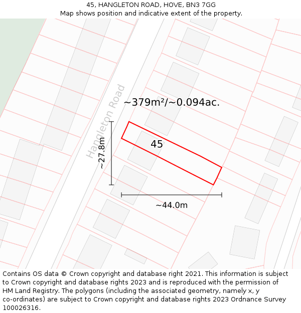 45, HANGLETON ROAD, HOVE, BN3 7GG: Plot and title map
