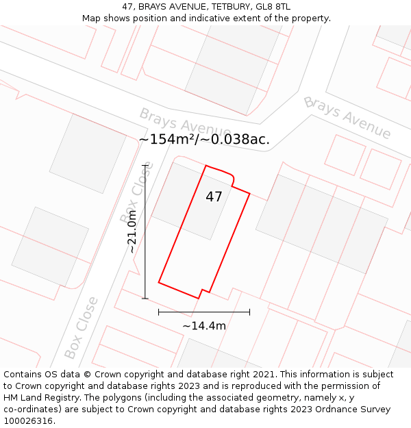 47, BRAYS AVENUE, TETBURY, GL8 8TL: Plot and title map