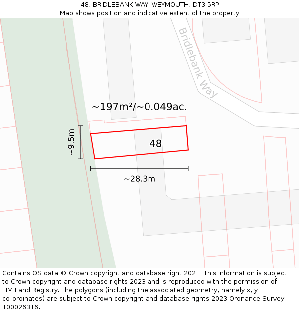 48, BRIDLEBANK WAY, WEYMOUTH, DT3 5RP: Plot and title map