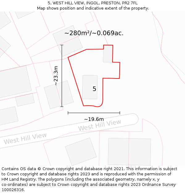 5, WEST HILL VIEW, INGOL, PRESTON, PR2 7FL: Plot and title map