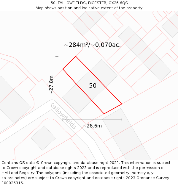 50, FALLOWFIELDS, BICESTER, OX26 6QS: Plot and title map