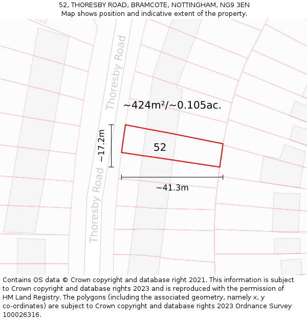 52, THORESBY ROAD, BRAMCOTE, NOTTINGHAM, NG9 3EN: Plot and title map