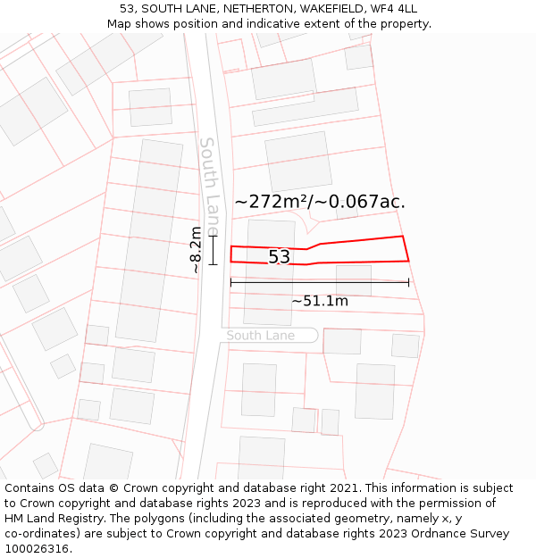53, SOUTH LANE, NETHERTON, WAKEFIELD, WF4 4LL: Plot and title map