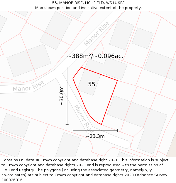 55, MANOR RISE, LICHFIELD, WS14 9RF: Plot and title map