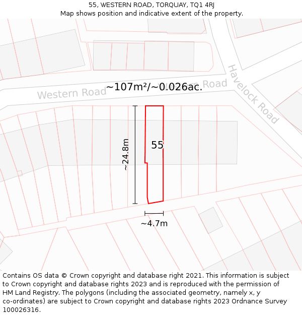 55, WESTERN ROAD, TORQUAY, TQ1 4RJ: Plot and title map