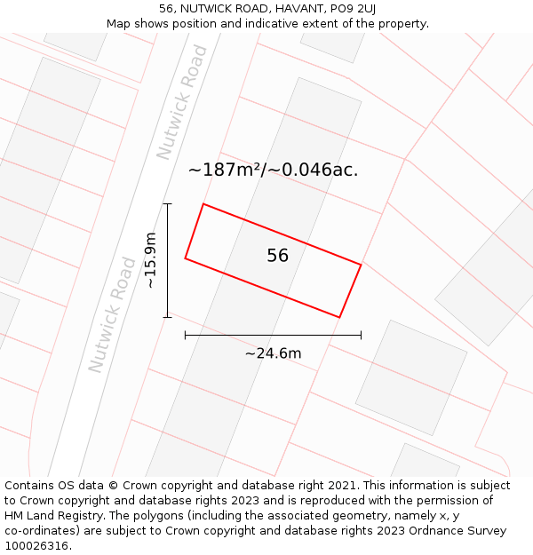 56, NUTWICK ROAD, HAVANT, PO9 2UJ: Plot and title map