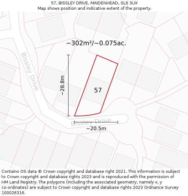 57, BISSLEY DRIVE, MAIDENHEAD, SL6 3UX: Plot and title map