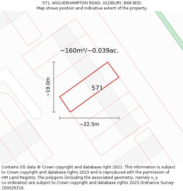 571, WOLVERHAMPTON ROAD, OLDBURY, B68 8DD: Plot and title map