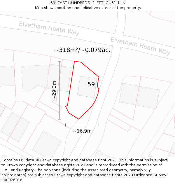59, EAST HUNDREDS, FLEET, GU51 1HN: Plot and title map