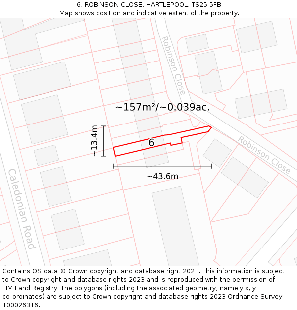 6, ROBINSON CLOSE, HARTLEPOOL, TS25 5FB: Plot and title map