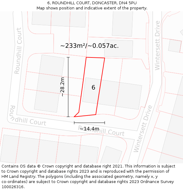 6, ROUNDHILL COURT, DONCASTER, DN4 5PU: Plot and title map