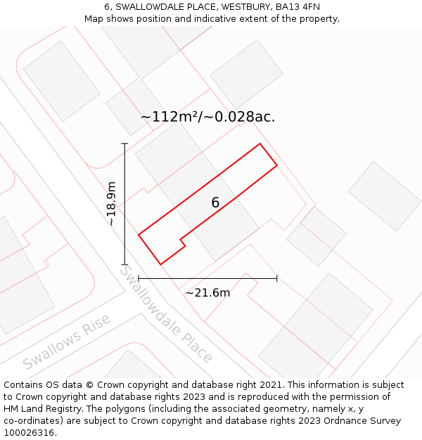 6, SWALLOWDALE PLACE, WESTBURY, BA13 4FN: Plot and title map