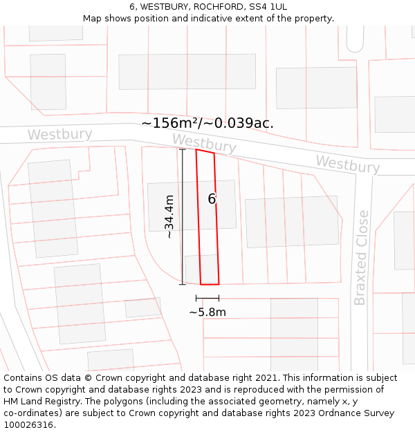 6, WESTBURY, ROCHFORD, SS4 1UL: Plot and title map