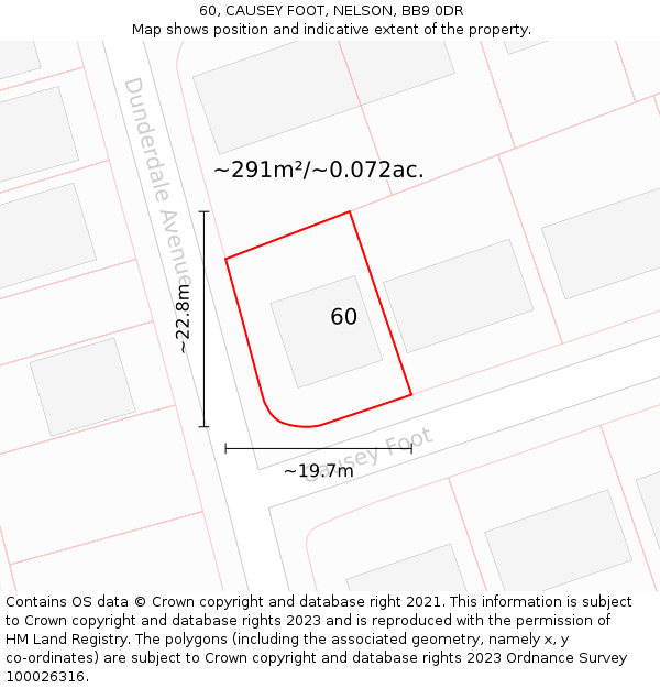 60, CAUSEY FOOT, NELSON, BB9 0DR: Plot and title map