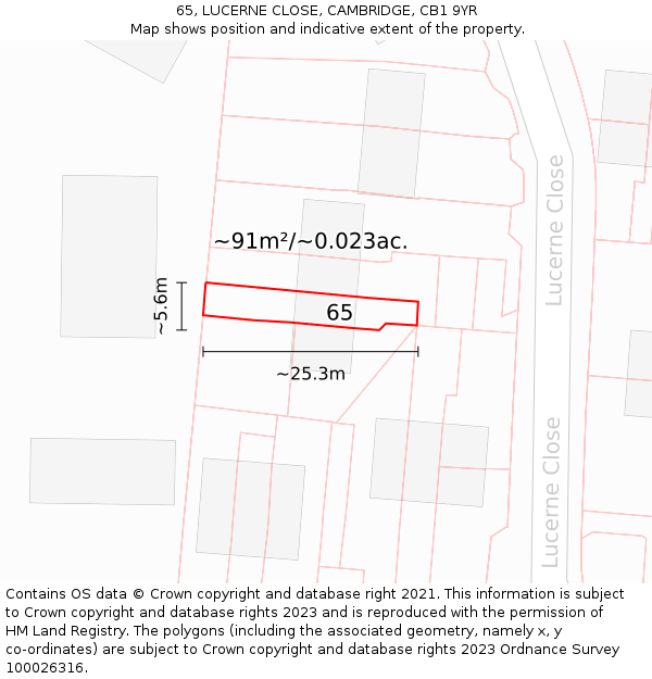 65, LUCERNE CLOSE, CAMBRIDGE, CB1 9YR: Plot and title map