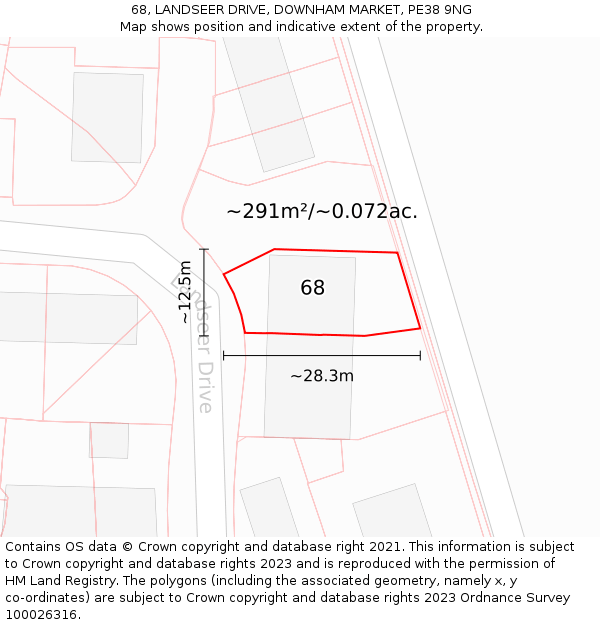 68, LANDSEER DRIVE, DOWNHAM MARKET, PE38 9NG: Plot and title map