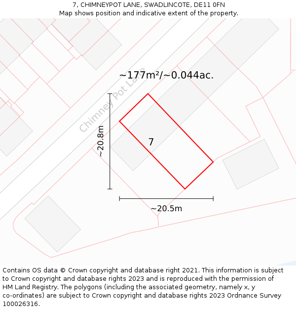 7, CHIMNEYPOT LANE, SWADLINCOTE, DE11 0FN: Plot and title map