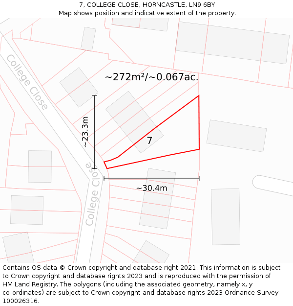 7, COLLEGE CLOSE, HORNCASTLE, LN9 6BY: Plot and title map