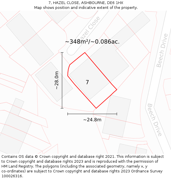 7, HAZEL CLOSE, ASHBOURNE, DE6 1HX: Plot and title map