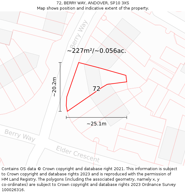 72, BERRY WAY, ANDOVER, SP10 3XS: Plot and title map