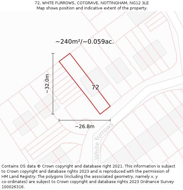 72, WHITE FURROWS, COTGRAVE, NOTTINGHAM, NG12 3LE: Plot and title map