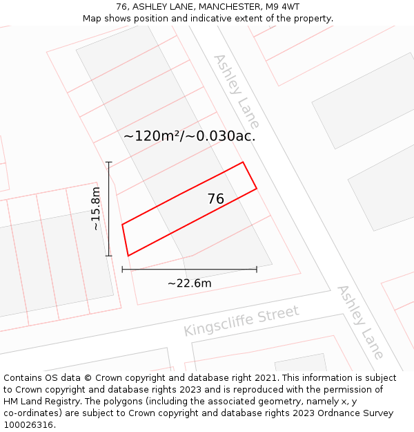 76, ASHLEY LANE, MANCHESTER, M9 4WT: Plot and title map