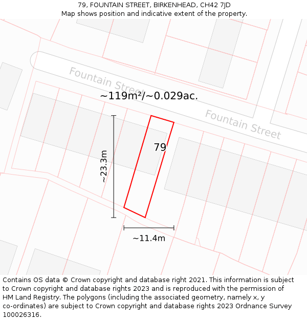 79, FOUNTAIN STREET, BIRKENHEAD, CH42 7JD: Plot and title map
